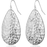 Hammered Teardrop Earrings for Women - Boho Dangling Statement Dangle Earrings, Elegant Textured Tear Drop Dangles in Gold Tone or Silver Tone