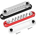 DAIERTEK 12V Power Distribution Block 2 x 1/4" (M6) Terminal Studs 12 x M4 (#8) Terminal Screws Battery Bus Bar Terminal Block Max 48V Positive & Negative Busbar for Automotive Car Boat