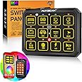 Auxbeam 12 Gang Switch Panel Bluetooth RGB AC-1200 with APP&Remote Control Toggle Momentary Pulsed Switch Pod Off Backlight for Truck Offroad UTV ATV Car Marine 12-24V Waterproof 2 Years Warranty