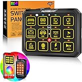 Auxbeam 12 Gang Switch Panel Bluetooth RGB AC-1200 with APP&amp;Remote Control | Wireless Remote Control Panel,Toggle/Momentary/Pulsed Switch Pod,On/Off Backlight,Waterproof for Truck UTV,3 Years Warranty