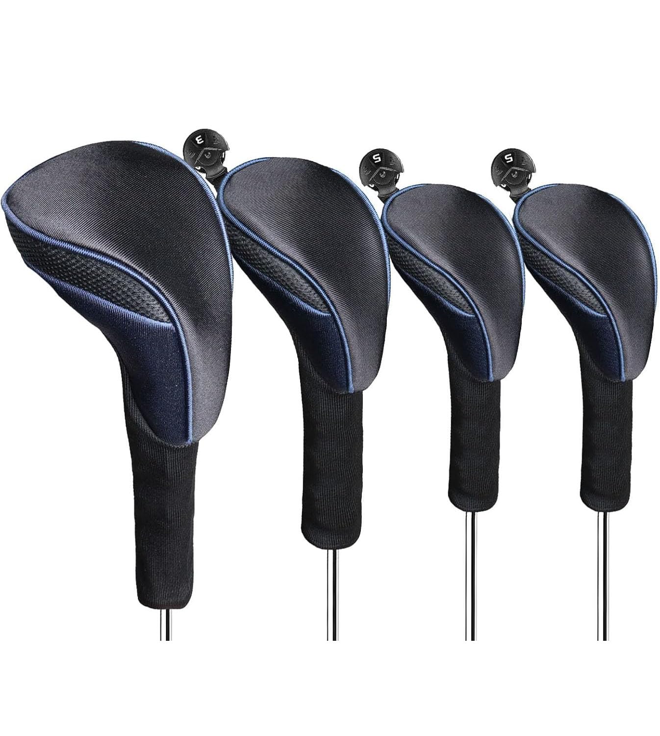 Golf Woods Club Head Covers 3/4 Set With Gift Box, Golf Head Covers 1 3 5 7 X With Interchangeable Number Tag for Men Women Fit All Wood Clubs (Navy-4 pack (Driver+Fairway+2 Hybrid))