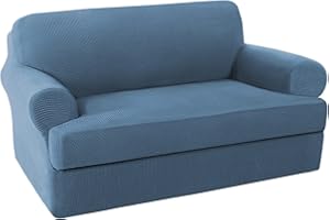 H.VERSAILTEX 2 Piece Loveseat Slipcovers 2 Cushions Loveseat Cover Furniture Cover/Protector with Elastic Bottom, Jacquard High Stretch Stylish Suit for T Cushion/Box Cushion - Loveseat - Dusty Blue