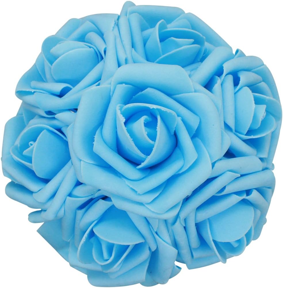 50pcs Artificial Flower，Real Touch Artificial Foam Roses Decoration DIY for Wedding Bridesmaid Bridal Bouquet Centerpieces Party (50, Light Blue)