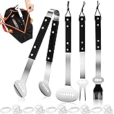 Baderke 5 Pcs Christmas Football Grilling Gifts Set for Men Dad Grill BBQ Accessories Large Heavy Duty Stainless Steel Grill Utensil Spatula Tong Fork Brush with Bag for Football Lover Birthday Gift