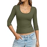 Eachyes Womens 3/4 Length Sleeve Scoop Neck Tops Casual Slim Fit T-Shirts Basic Tees Spring Summer Outfits Clothes 2026