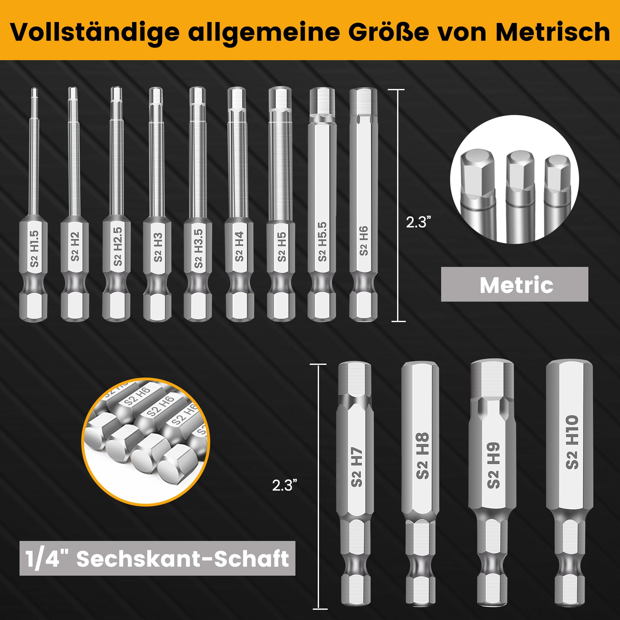 MulWark Magnetic Hex Head Inbusschlüssel Bit Set 13pc Präzision Metrisch S2 Stahl - Magnetische Bits mit Korrosionsbeständigkeit 1/4" Innensechskant-Bit-Satz 2