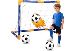 LNCOJOLM Soccer Goal Set with 3 Ball Pump for Toddler Kid, Portable Goals Training Equipment for Garden Indoor Outdoor Backyard, Birthday Gift for Boy Girl Sports Toy Family Game 23" W×18" H×12" D