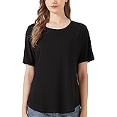 netdraw Women's Ultra Soft Bamboo Viscose Dolman Top Loose Fit Trendy Casual Lounge Short Sleeve Pajama Batwing T-Shirt