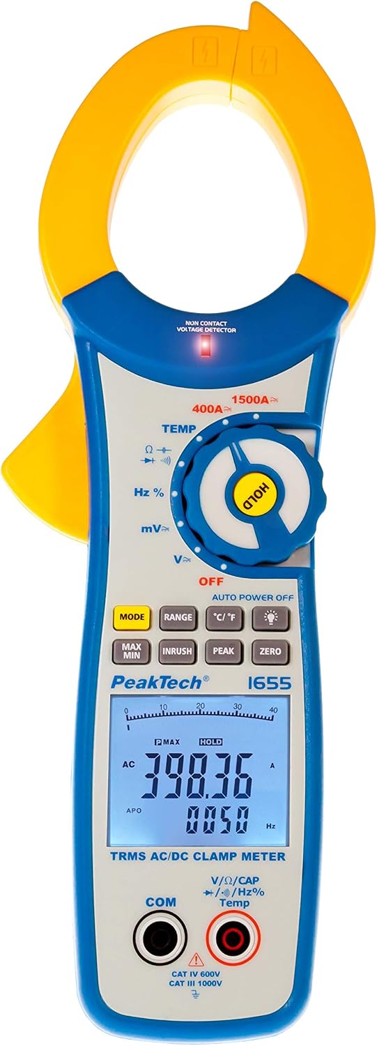 PeakTech 1655, Digital Clamp Meter with True RMS, 4 3/4 Digit, 1500A AC/DC, 40000 Counts, Digital Multimeter, TÜV/GS