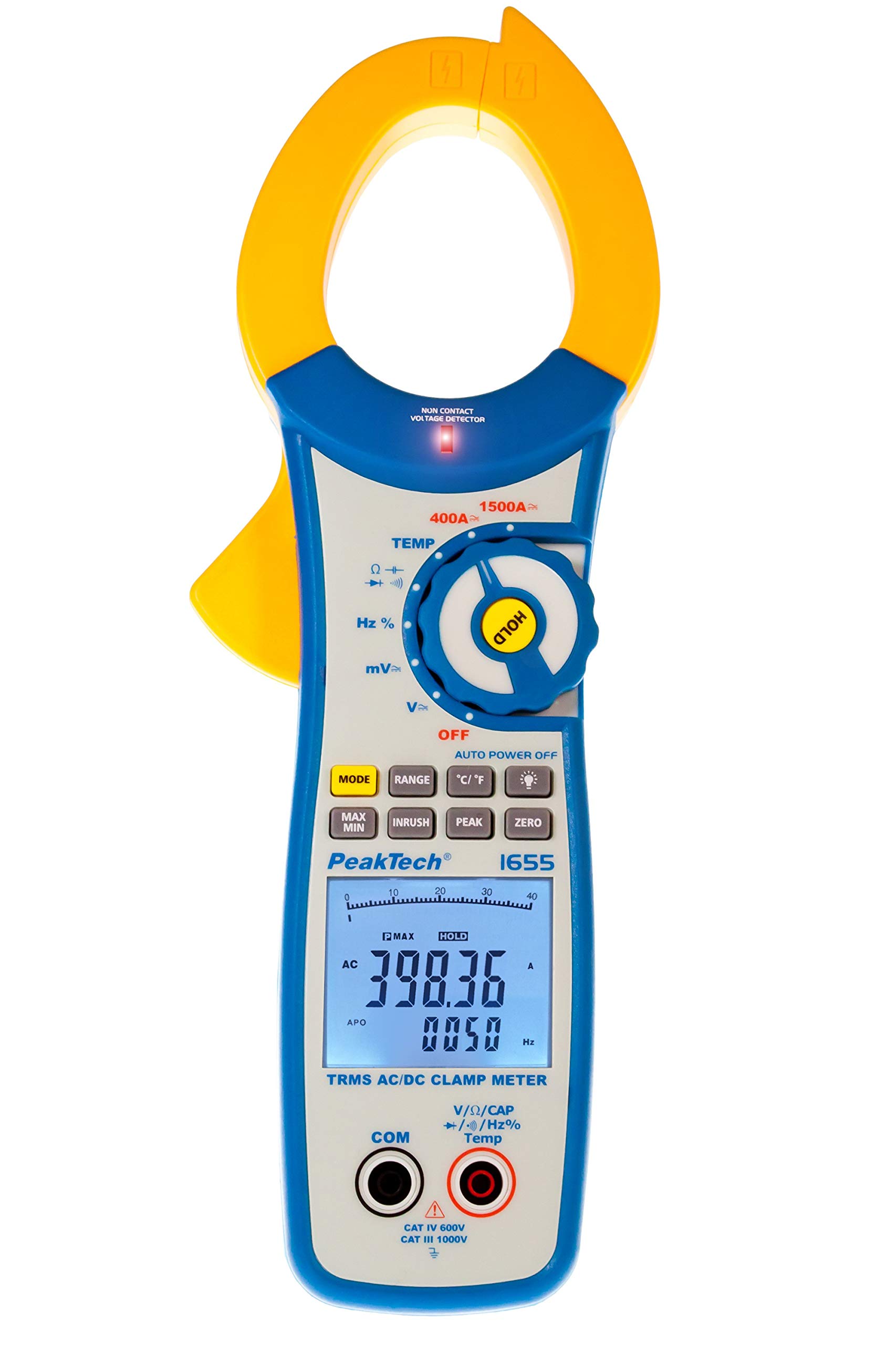 PeakTech 1655 - Digital Clamp Meter with True RMS, 4 3/4 Digit, 1500A AC/DC, 40000 Counts, Digital Multimeter, TÜV/GS, Current Measurement, Contactless Voltmeter, Ammeter, Continuity Tester - Max 600V
