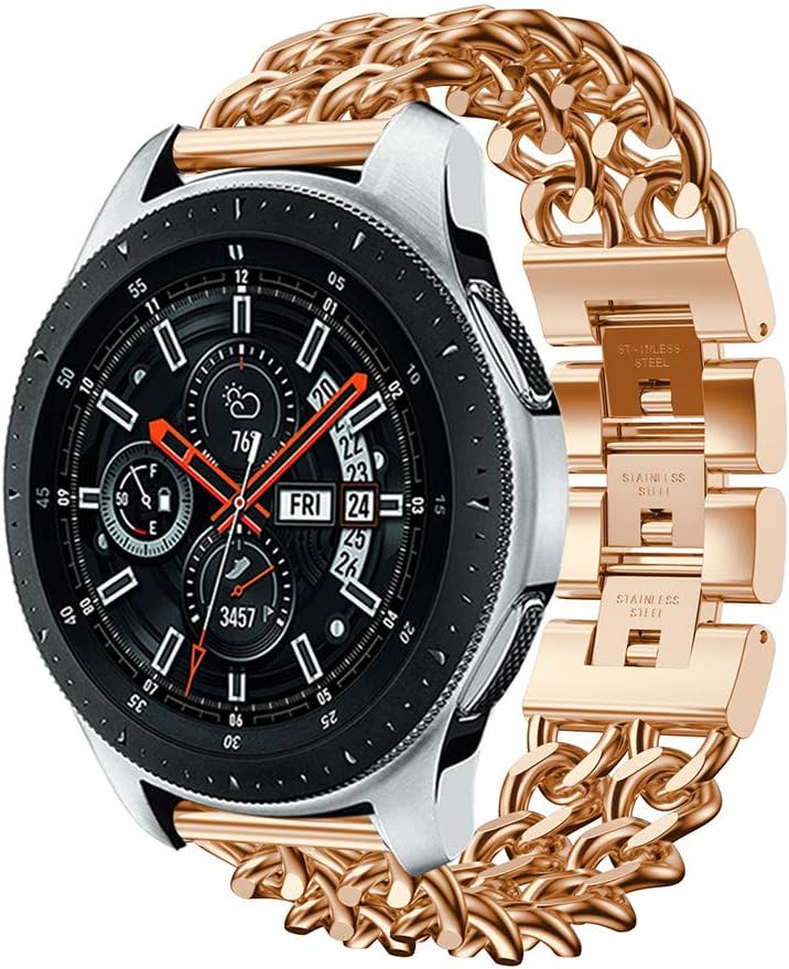 Cyhulu 22mm Stainless Steel Band for Samsung Galaxy Watch for Men Women, Metal Cowboy Bracelet Replacement Straps Wristband Compatible for Samsung Galaxy Watch 46mm Accessories (Rose Gold, One size)