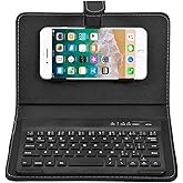 ELIATER Portable Bluetooth Keyboard with Leather Case Cover with for 4.5''-6.8'' iOS, Android and Windows Smart Phones, Detachable with Kickstand