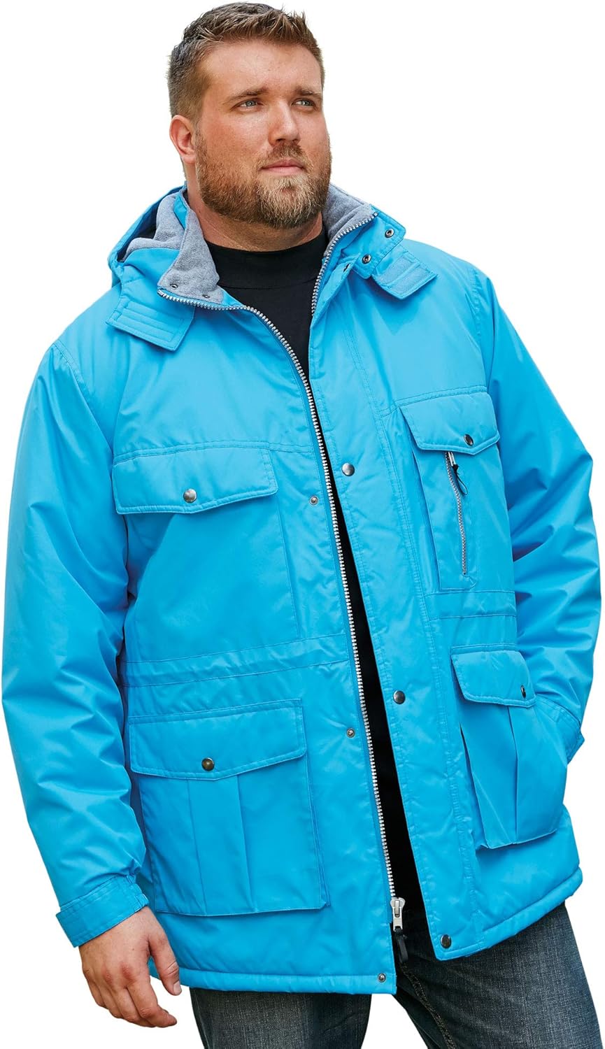 Boulder Creek by Kingsize Men's Big & Tall Fleece-Lined Parka with Detachable Hood and 6 Pockets Coat: Clothing