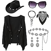 Quxiante Cowgirl Outfits for Women, Cow Girl Cowgirl Vest Costume Outfit Hat Accessories Sets