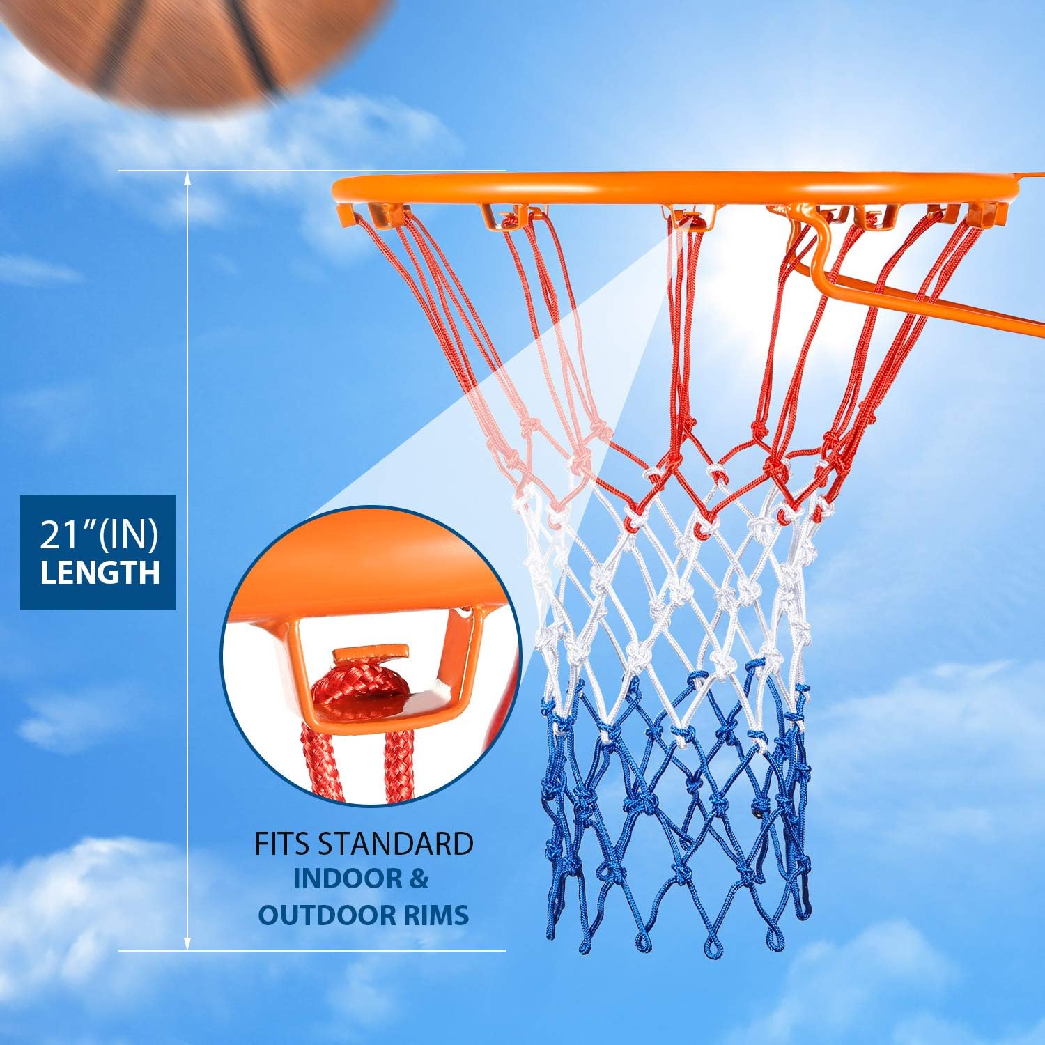 Fits Standard Indoor or Outdoor Basketball Hoop Red White and Blue 12
