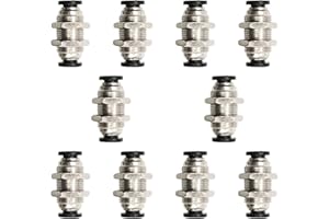 Jienk 10Pcs Bulkhead Union 1/4" x 1/4" Tube OD Push to Connect Tube Fitting, PMM-1/4 Pneumatic Quick Connect Air Fitting