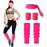 Junely 80s Accessories for Women Neon Leg Warmers Headband and Wristbands Set Knit Legwarmers for Ballet Dance Figure Skating
