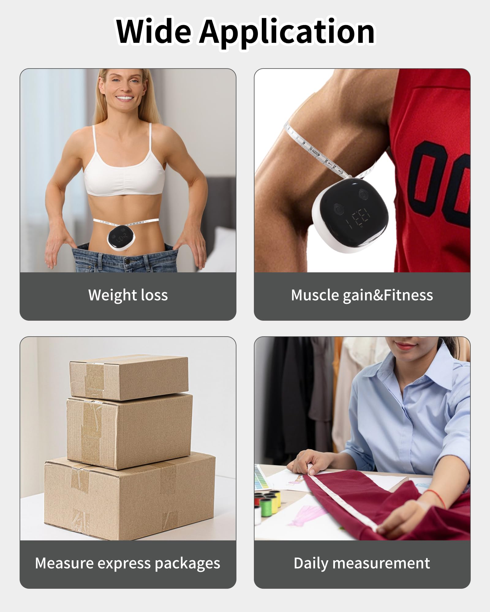 Smart Body Measuring Tape - Bluetooth Measuring Tape for Body Measurements with App - LED Display and Locking Retractable Measure for Weight Loss/Fitness - 60in/150cm