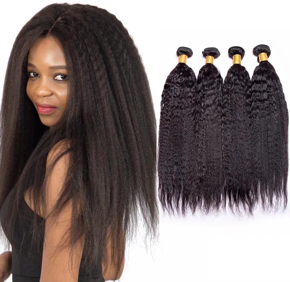 Maxine Yaki Straight Hair 3 Bundles Natural Color Hair Extension For Women 9a Malaysian Human Hair Kinky Straight hair 3 Bundles(14 16 16)