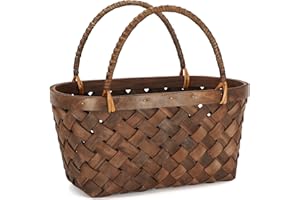 WILLOW WEAVE Easter Basket, Small Picnic Basket, Woodchip Baskets for Gifts Empty, Woven Wicker Baskets, Cute Toy Basket for Kids, Gift Storage Basket for Easter, Birthday, Wedding, Halloween Costume, Walnut