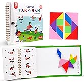 USATDD Travel Tangram Puzzle with 2 Set, Magnetic Pattern Blocks Road Trip Travel Games Jigsaw Montessori Brain Blocks IQ Book with 368 Solution Brain Teasers for Kids Adults Challenge