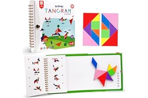 USATDD Travel Tangram Puzzle With 2 Set, Magnetic Pattern Blocks Road Trip Games Educational Jigsaw Challenge Books For Kid Adult Brain Teasers With 368 Solution Montessori Travel Toys For Kids In Car