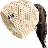 Lvaiz Hats Satin Lined Ponytail Beanie Knit Winter Hat for Women High Messy Bun Hat with Ponytail Hole Warm Skull Cap Women
