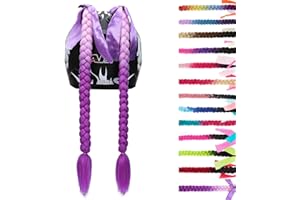 SEGO 1PCS/2PCS Helmet Pigtail Braids with Detachable Suction Cup Bowknot Ponytail Hair Many Colors (Helmet not Included)