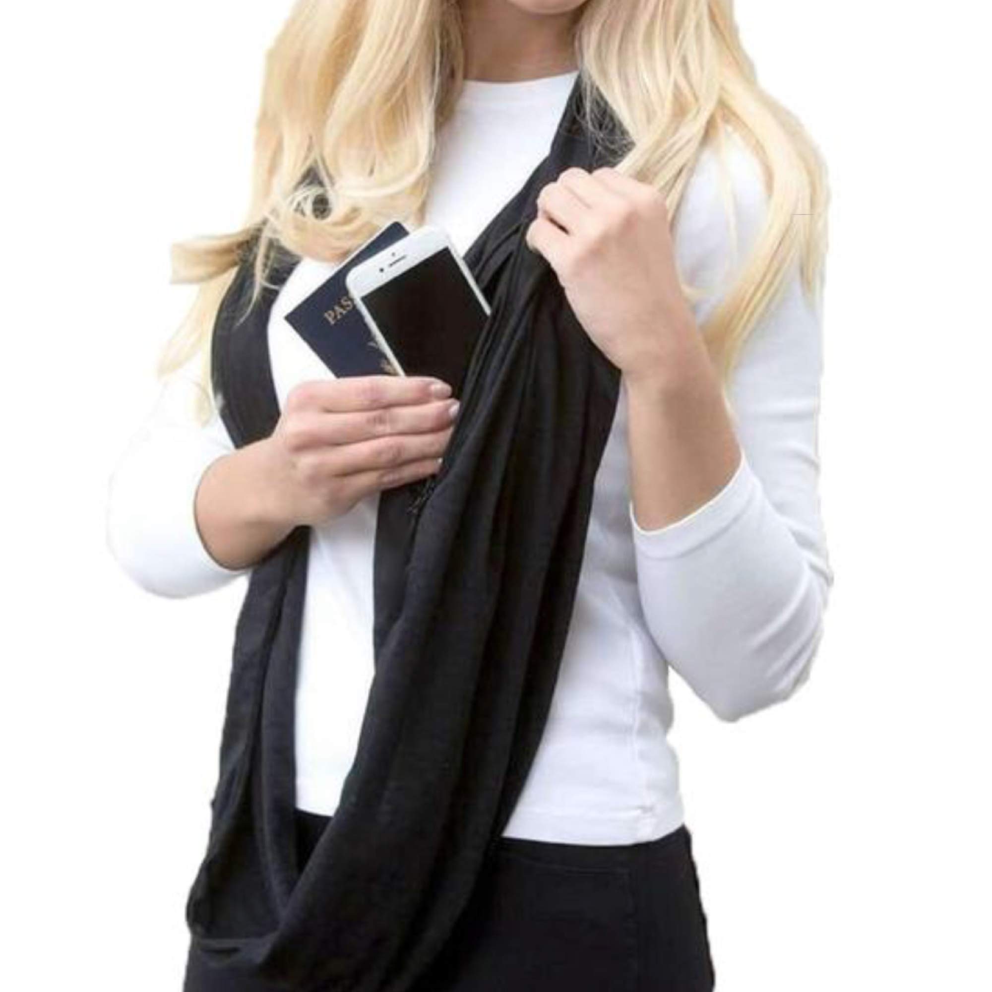 Infinity Scarf with Hidden Zipper Secret Pocket for Passport ID Money