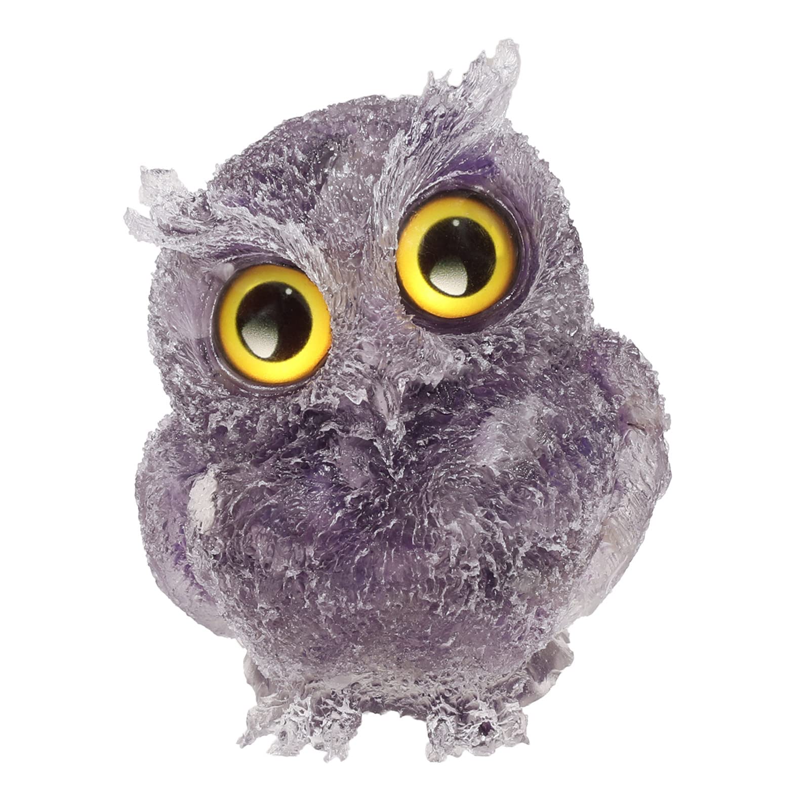 Nupuyai 3" Amethyst Owl Bird Carved Crystal Animal Statue Ornament, Resin Chip Stones Pocket Figurine Energy Healing Home Office Decor