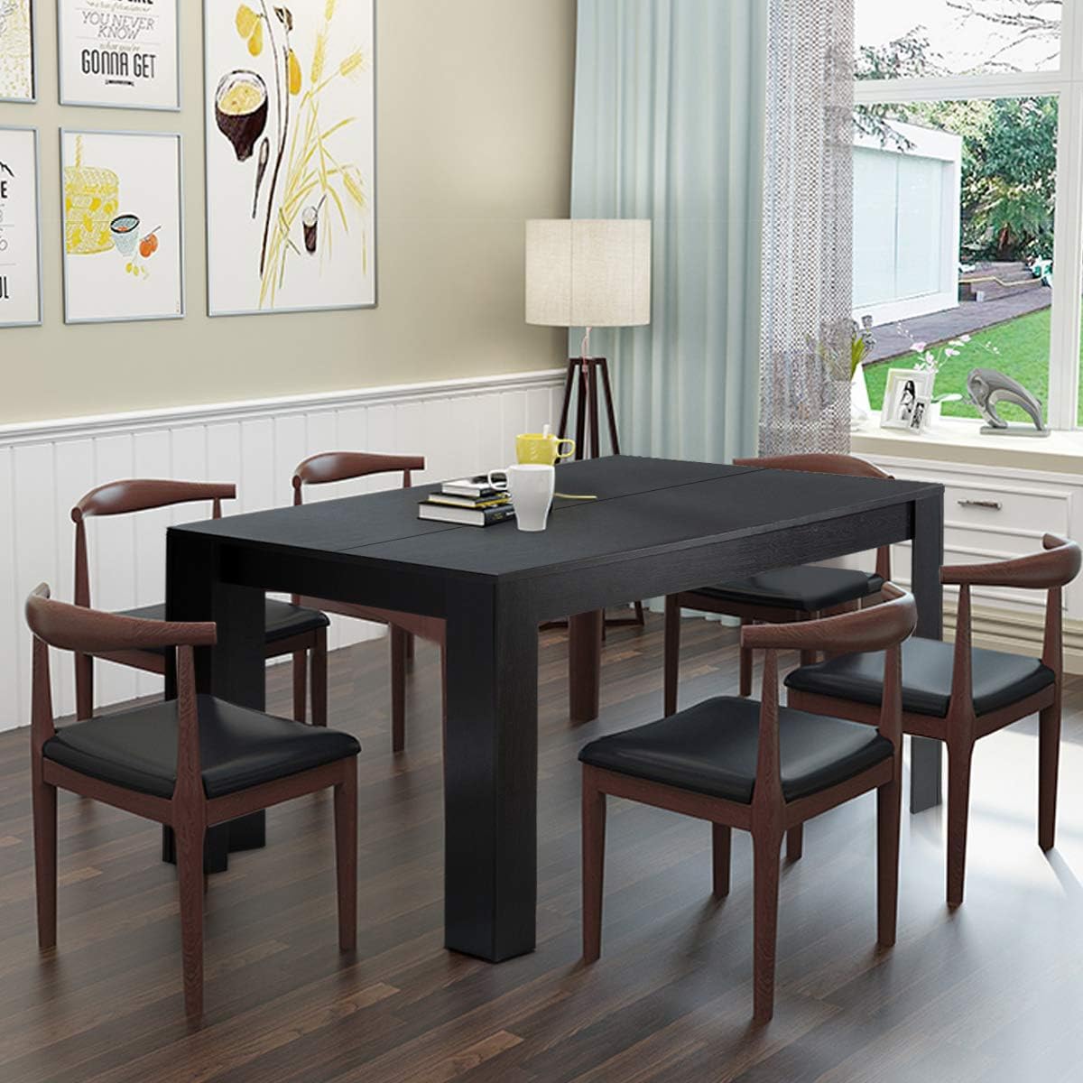Giantex Wood Dining Table Rectangular Kitchen Table Modern Home Furniture 63" Lx31.5 Wx30 H (Black) - Tables