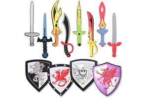 Liberty Imports 12 Pack Foam Swords and Shields Playset, Medieval Combat Ninja Warrior Weapons Costume Role Play Accessories for Kids Party Favors