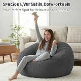 Nobildonna Extra Large Bean Bag Chair Cover for Kids & Adults - Black Gray view 5