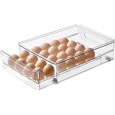 vacane 24 Capacity Egg Holder for Refrigerator Organizer Bins, BPA Free Egg Storage Container with Non-Slip Pads, Space-Saving Egg Tray for Fridge Drawer