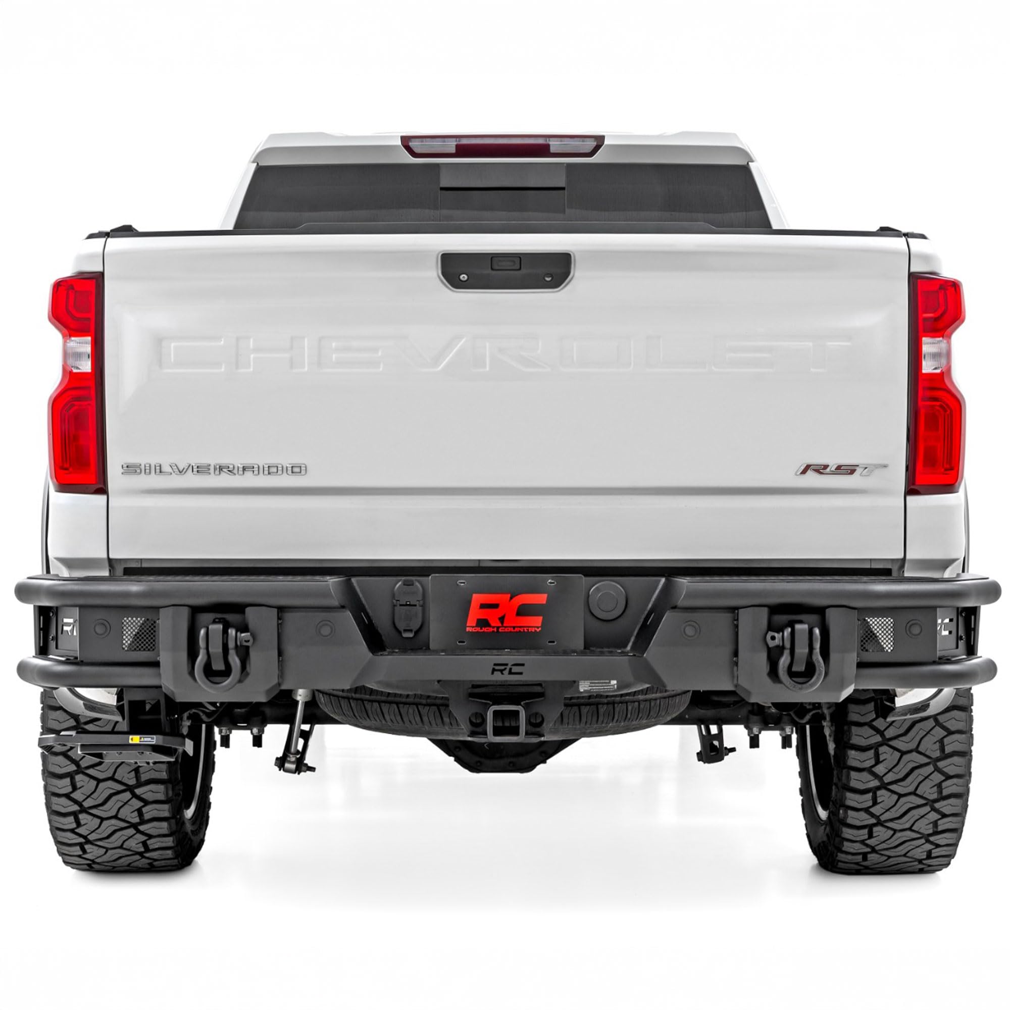 Photo 1 of Rough Country Tubular Rear Bumper for Chevy Silverado 1500 (2019-2025) - High-Clearance Off-Road Bumper with Sensor Ports & LED Light Mounts