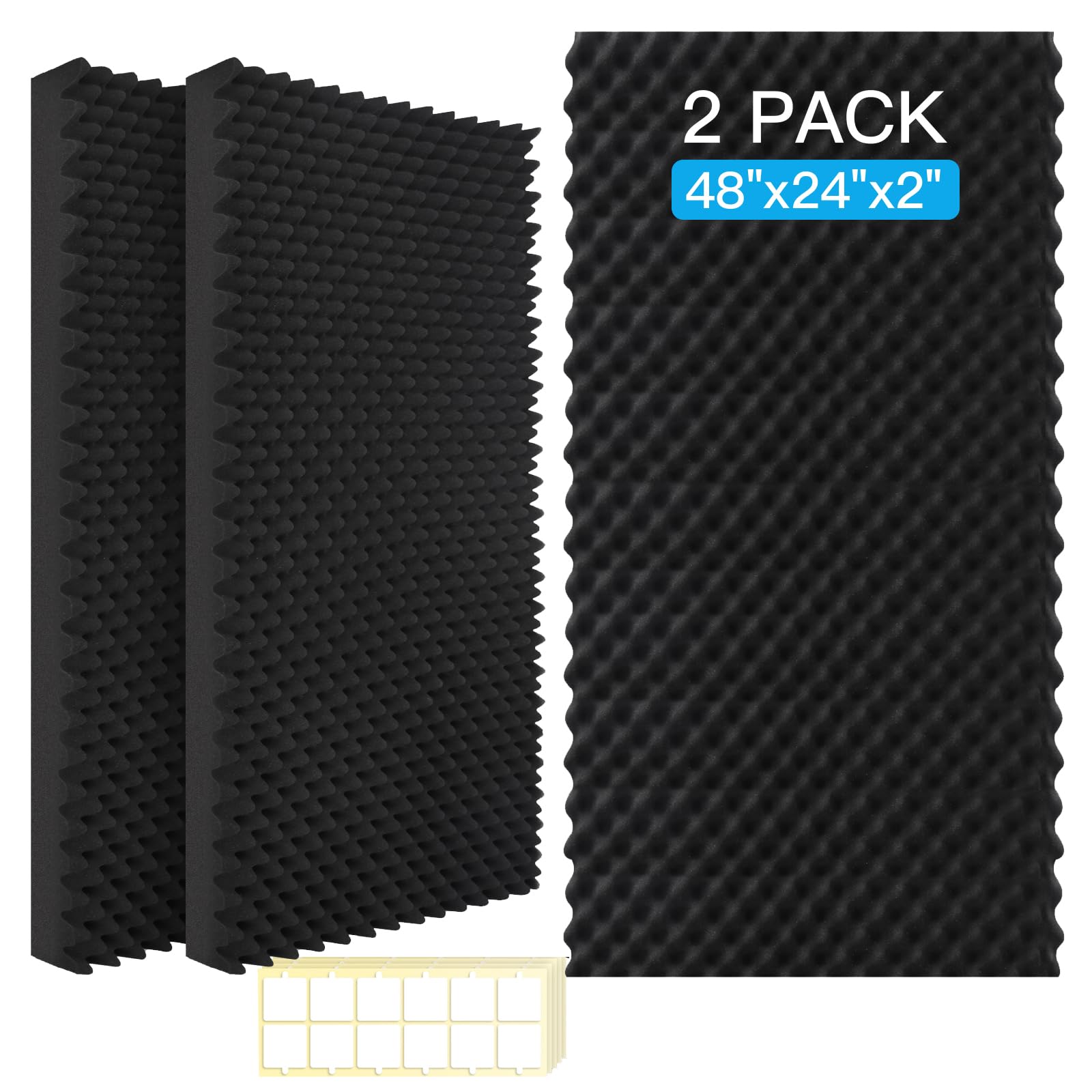 Photo 1 of 2 Pack Acoustic Foam Panels,48X24X2 Inchs Egg Crate Foam, Soundproof Foam Wall Panels,Studio Foam Panel,High Density Fireproof Noise Foam (Black -2 PCS, 48X24X2 Inchs)