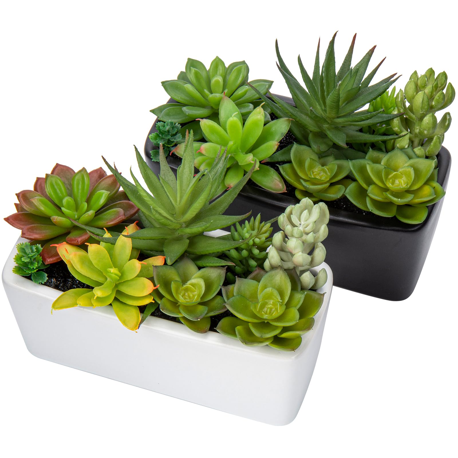 Briful 2 Packs Artificial Succulent Plants Faux Succulents in Black Ceramic Pot, Fake Plants Artificial Succulents Potting Mix Artificial Plants in Pot for Office Home Bathroom Shelf Decor
