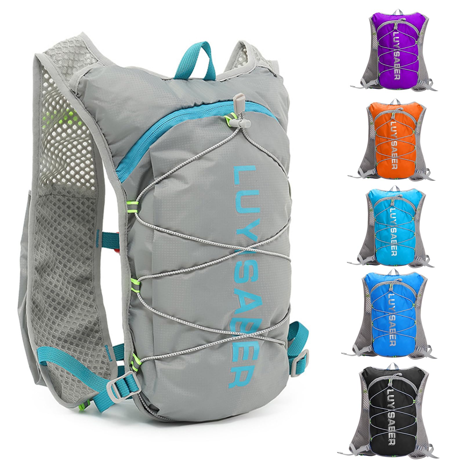 Running Hydration Vest Backpack, Lightweight Adjust Chest Straps Water Daypack Compatible with 2L Water Bladder, Breathable Reflective Hydrating Pack for Women Men Hiking Cycling Climbing Marathon