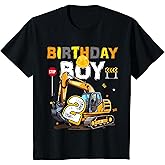 Kids 2nd Birthday Boy 2 Years Old Excavator Two Decorations T-Shirt