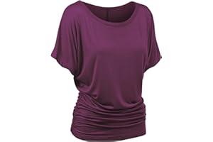 PEDAXI Boat Neck Dolman Top for Women, Short Sleeve, Solid Color, with Side Shirring Detail