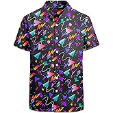 Artsadd 80s 90s Outfit for Men Hawaiian Shirt Button Down Short Sleeve Big and Tall Funny Party Retro Vintage