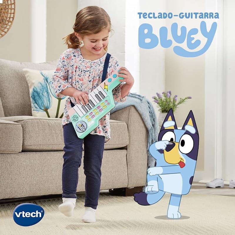- Bluey's Teclado-Guitarra, Piano e Guitarra Interativa 2 em 1, escolha entre 10 instrumentos e sons, CRIE as Suas Próprias Melodias, Presente para crianças +3 anos, Versão ESP