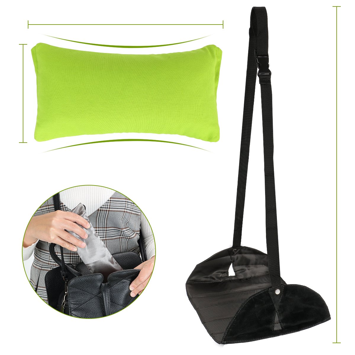 Travel Accessories-Foot Rest Hammock and Travel Airplane Pillow - 2 in 1 Travel Pillow and Eye Mask and Adjustable Height Travel Footrest- Portable Flight Carry for Airplanes Trains Desk Office