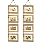 DLQuarts 5x7 Hanging Collage Picture Frames Wall Decor, 4-Opening 5x7 Matted to 3.5x5 Photo Rustic Wood Frame with Hemp Rope, 2 Pack, Carbonized Brown