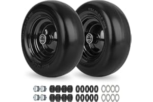 GICOOL 11x4.00-5” Flat Free Lawn Mower Tire and Wheel with Bearing Bore 3/4" or 5/8", 3.4"-4"-4.5"-5" Centered Hub, Smooth Tread Tire for Zero Turn Mowers, 2 Pack