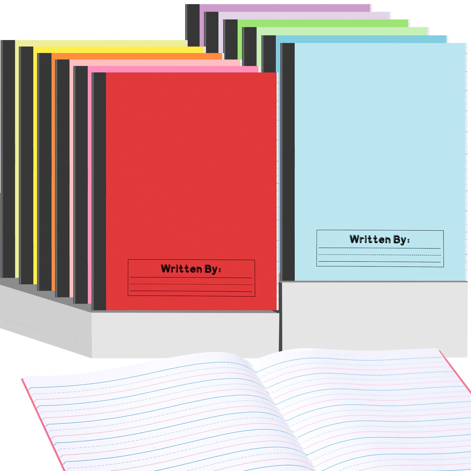 Photo 1 of Henoyso 24 Pcs Primary Composition Notebook K-2 Bulk 9.75" x 7.50" Journal 60 Page Writing Journal for Kid Wide Ruled Kindergarten Notebook Handwriting Practice Back to School Supplies (12 Colors)