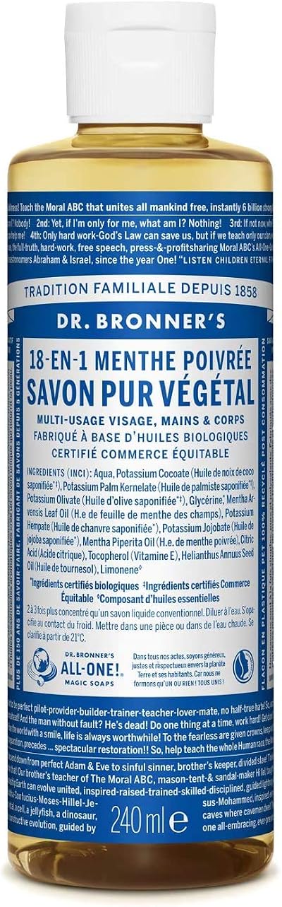 Dr. Bronner's Peppermint Liquid Soap 240ml Natural Organic
