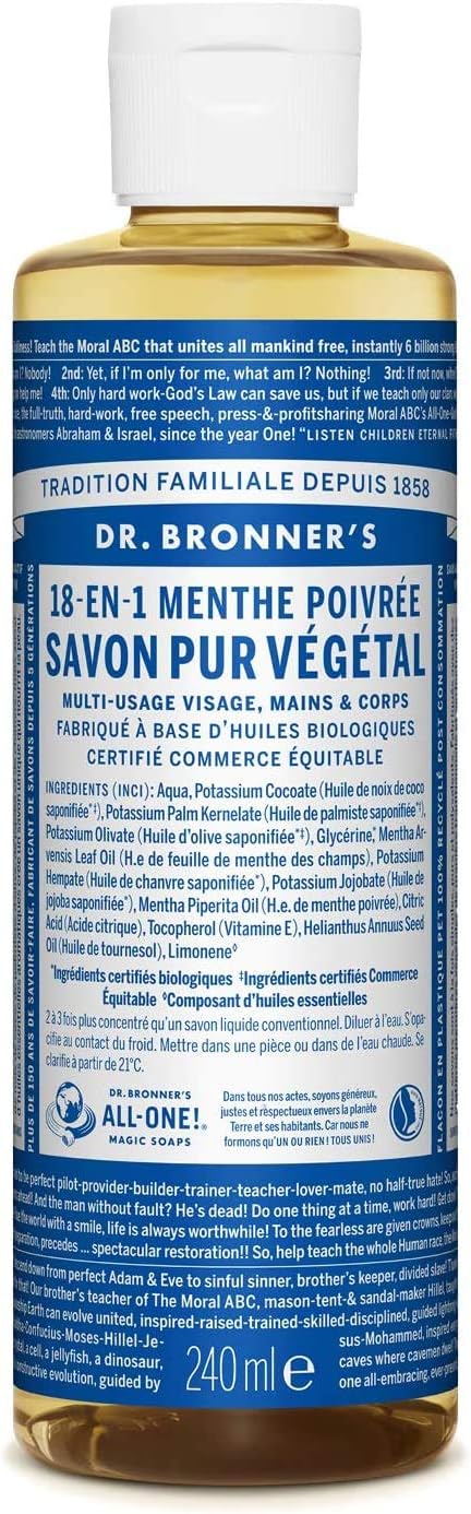 Dr. Bronner's Peppermint Liquid Soap 240ml Natural Organic