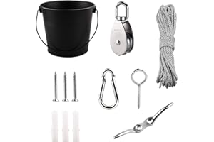 FUQUN Treehouse Pulley System with Bucket Cable - Kids Playhouse & Pirate Ship Accessories for Outdoor Play, Heavy-Duty Climbing Bucket (Black)