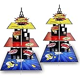 2 Pack Hero Cupcake Stand Birthday Party Decorations, City Skyscraper 3 Tier Cardboard Cupcake Stand Cup Cake Tower Display Dessert Holder Set for Hero Party Decor Supplies Favors